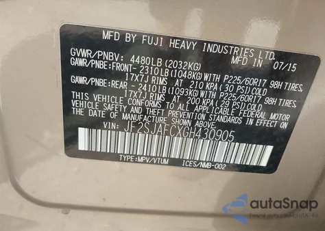 2016 Subaru Forester 2.5I Premium из США, поврежденный, VIN JF2SJAFCXGH430905